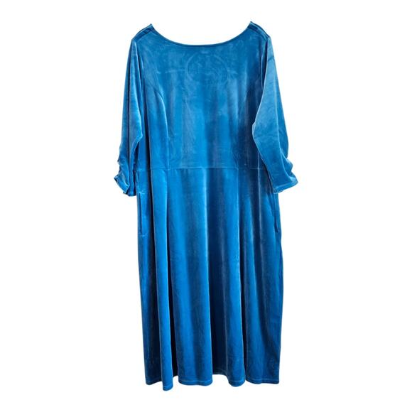 DENIM & CO Women Plus 2X Velvet Dress Midi Turquoise 3/4 Sleeve Elegant Bust 48" - Picture 8 of 8